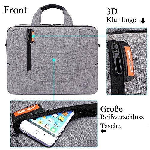 BRINCH 15,6 Zoll neue weiche Nylon stoßfest Laptop Computer Umhängetasche Messenger Bag Aktentasche mit Taschen & Griffe und abnehmbaren gepolstertem Schulterriemen für 15 – 15,6 Zoll Laptop / MacBook / Notebook / Chromebook / Tablet Computer, Hellgrau - 2