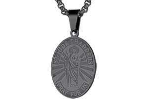 FaithHeart Collana da uomo in acciaio inossidabile con San Cristoforo/San Paolo/Sant'Antonio/San Tommaso/San Patrizio/San Giuseppe/Sant'Agostino, Argento/Oro/Nero Ovale/Rotondo