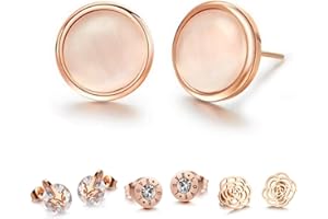 Kim Johanson Damen Ohrringe *15 Designs* aus Edelstahl in Roségold mit Zirkonia Steinchen oder Perlmutt besetzt inkl. Schmuckbeutel