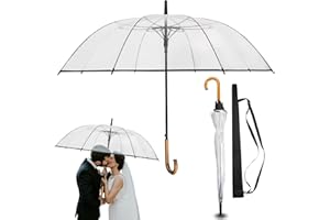 Durchsichtiger Regenschirm Hochzeit mit hochwertigem Echtholzgriff Ø120cm - Eleganter Großer Regenschirm 2 Personen Transparent XXL - Modell CARDIFF