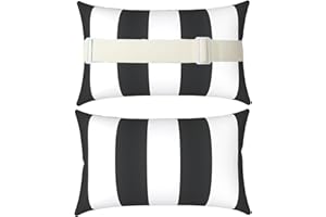 Hearda 2 Stück Kopfkissen für Chaiselongue, Wasserdicht Kopfstützenkissen für Liege mit Elastischem Band für Outdoor Garten Patio Strandkorb Deko (28 * 40cm,Schwarzer Streifen)