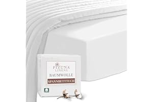 ‎PIZUNA Pizuna 400 Baumwollbettlaken 190x200-200x200cm Weiß, 100% langes Baumwollbettzeug, weiches Mako-Satingewebe für Matratzenhöhen bis zu 40 cm (100% Baumwollbettlaken)