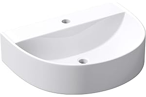 Mai & Mai Lavabo sobre Encimera Lavabo Suspendido Baño Lavabo | Semicircular | Blanco Brillante | Cerámica | 60x45x18cm | con Orificio para Grifo sin Rebosadero | Brüssel896