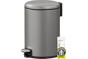 EKO Serene Step Bin, 3L Round Small Trash Can with Removable Inner Liner for Bedroom & Bathroom, Pedal Bin for Rubbish and Waste, Titanium Grey