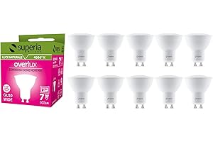 SUPERIA MILANO Superia Lampadina LED GU10 Wide 100°, 7W (Equivalenti 70W), Luce Naturale 4000K, 600 lumen,Faretto incasso, Schermo opale, Fascio luce Aperto WE6N, Pacco da 10