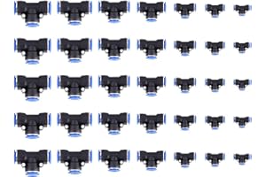 Akozon 35Pcs Connecteru Droit Pneumatique Raccords de Tuyau Tube OD 4/6/8/10/12/14/16mm Raccord Pneumatique 3 T Union Connecteur de Tube Air Rapide