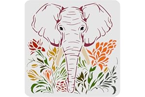 FINGERINSPIRE Modello di stencil elefante 30 x 30 cm in plastica elefante disegno animale pittura stencil motivo fiori elefante stencil riutilizzabili per legno, pavimento, parete e piastrelle