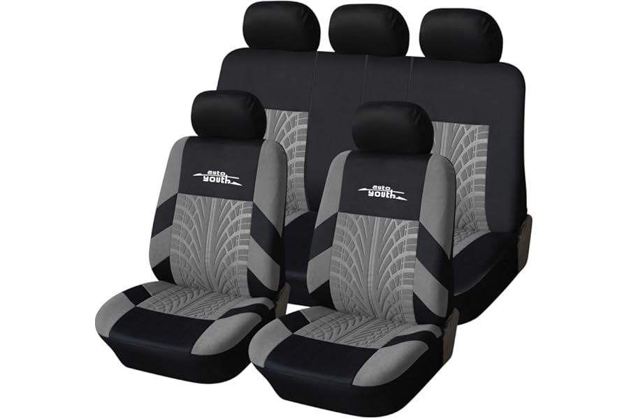 AUTOYOUTH Car Seat Covers Universal Fit Full Set Car Seat Protectors Tire Tracks Car Seat Accessories - Gray