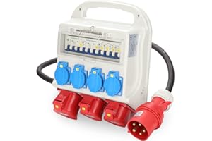 Gimisgu Répartiteur de courant de chantier 2 x CEE 16 A 400 V + 1 x CEE 32 A 400 V + 4 x 230 V 5 pôles Disjoncteur FI IP44 Prise de contact de protection avec câble pour chantier