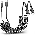 Coiled USB C Cable[0.3-1M, 2Pack], Type C Cable for Car USB A to USB-C Lead 3A Fast Charging Cord for Samsung Galaxy S24 S23 S22 S21 S20 S10 S9 S8 Plus Note 10 9 8, Google Pixel, Huawei