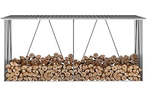 Festnight Capanno Capannone Legname Legna da Giardino in Metallo Acciaio Zincato 330x84x152cm Scaffalatura in Metallo Antracite Capanno Box