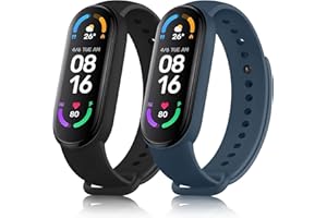 Tobfit 2 Piezas para Correa Xiaomi Mi Band 6 / Xiaomi Mi Band 5 / Amazfit Band 5, Correas de Silicona Pulseras de Repuesto Deportiva Clásica Original para Mujer Hombre, Negro+Azul Oscuro