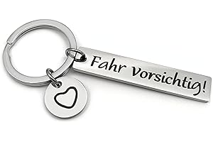 EVEMATE Schlüsselanhänger Fahr Vorsichtig! - Glücksbringer Auto-Schlüssel Schutzengel - Geschenk Führerschein Geburtstag Freundin Freund (Silber)