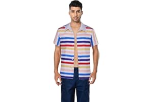 Ruleewe Allan Costume Adult Men 1964 Doll Ken Cosplay Rainbow Striped Shirt Outfit Retro Casual Beach Outfit Top