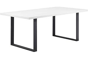 MOG CASA Mesa de Comedor Macon 180x100 cm Mesa de Cocina, Madera y Patas en Metal (Blanco + Negro)