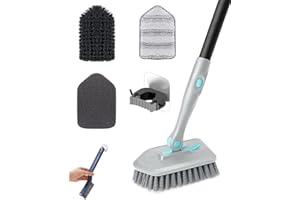 VCUMTER Brosse Nettoyage Salle de Bain, 5 en 1 - Brosse de Nettoyage de Douche Bain rotative à 180 ° avec Manche de 50 Pouces de Long,1 Porte Balai, 1 Brosses, pour Terrasse, Carrelage, Salle de Bain,Gris