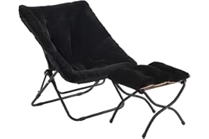 ‎TIITA Tiita Untertassenstuhl mit Ottomane, weicher übergroßer Klappstuhl aus Kunstfell, weicher pelziger Loungesessel, Mondstuhl mit Metallrahmen für Schlafzimmer, Wohnzimmer, Wohnheim, Garten und Hof