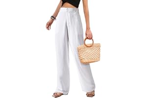 heekpek Pantaloni Lino Donna Estivi Vita Alta Comodi Leggero Pantaloni Larghi Donna Eleganti Pantaloni Gamba Dritta Donna Pantaloni Casual Spiaggia con Tasca