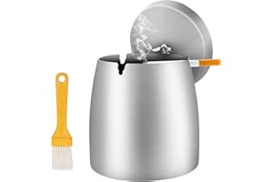 Y-home Aschenbecher für Draussen - Edelstahl Aschenbecher mit Deckel, Outdoor Windgeschützt Ashtray mit Reinigungsbürste, Groß Wind Ascher für Draußen, Sturmaschenbecher für Balkon,Garten,Home