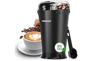 Aigostar Molinillo Cafe Electrico con Cuchillas Acero Inoxidable - 60g 200W Molinillo de Cafe, Cepillo de Limpieza Incluido, Libre de BPA, Para Moler Granos de Café, Especias & Semillas