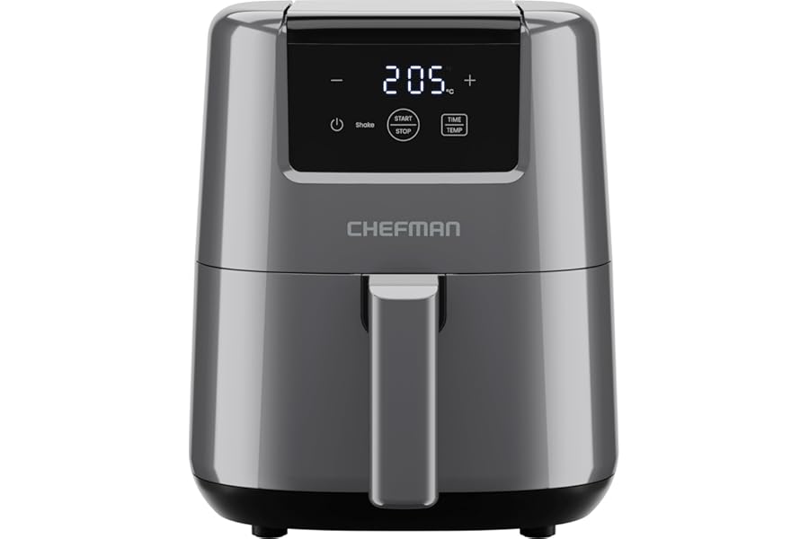 Chefman 2L Mini Air Fryer – Digital Space-Saving Compact Air Fryer with Nonstick and Dishwasher Safe Basket, Quick & Easy Meals in Minutes, Features Digital Timer and Shake Reminder – Grey