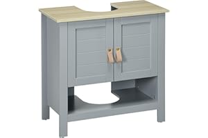 kleankin Armario para Debajo de Lavabo Compacto con 2 Puertas y Estante Interior Ajustable Mueble Auxiliar de Almacenamiento para Baño 60x30x60 cm Gris