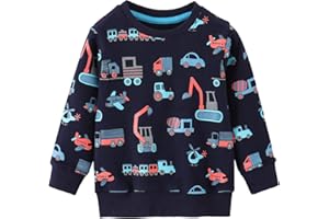EULLA Sudadera de manga larga para niños y niños, algodón, dinosaurio, excavadora, tractor, espacio, planetas, invierno, tops 1 2 3 4 5 6 7 años 92 98 104 110 116 122