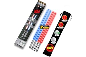 Saber Chops Bacchette spada laser illuminano Star Wars bacchette luminose a LED, riutilizzabili, sciabole luminose per sushi, manico rimovibile, lavabili in lavastoviglie, premium, blu e rosso, 2 paia