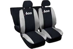 Lupex Shop Copri-sedili Auto Compatibili Seicento 600 | Set Coprisedili Anteriori e Posteriori | Logo Ricamato | Airbag Compatibile | Accessori Auto Interno (Nero/Grigio Chiaro)