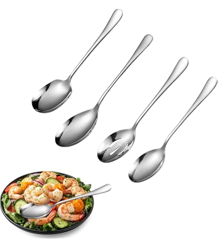 GoGeiLi Set De 6 Cuillères Service Inox - 3 Cuillères + 3 Cuillères Fendues 24,1cm