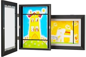 Feelhap 2Pcs Marcos de Arte para Niños, Marco de Fotos Para Arte Dibujos Niños, A4 Marco de Exhibición de Obras Dibujos Fotos Infantiles Con Profundidad Marco de Almacenamiento para Niños, Negro