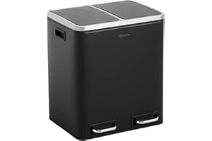 Homra Mülleimer 30l Blinq | Tretmülleimer Küche 2x15 Liter | Treteimer aus Edelstahl | Abfalleimer mit Inneneimern | Trennsystem 2 Fach | Mülltrennsystem | Papierkorb | Softclose | Schwarz