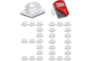 ELEPURE 30Pcs clips de cables adhesivos duraderos de 3 M, Organizador Clip de Cable autoadhesivo, organizador de cables ajustable para oficina/hogar/TV/cargador/coche/PC (Blanco)