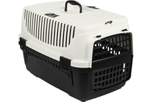 Jolie Max Portable Pet Carrier – 55x36.5x33cm - Sturdy Plastic for Cats/Small Dogs - Dual-Door & Ventilated Design (Black & White)