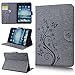 Produktbild SMART LEGEND iPad Mini Hülle, iPad Mini 2 Hülle, iPad Mini 3 Lederhülle Schmetterling Weinstock Premium Schutzhülle Wallet Case Grau Muster Design Etui Brieftasche Ledertasche Neu Zubehör im Bookstyle Cover Schale mit Ständer Standfunktion Etui Karten Slot und Magnetverschluss Flip Case