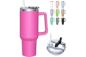 HNCY Kubek termiczny z pokrywką 2 w 1, 1180 ml, kubek do kawy na wynos, kubek termiczny z pokrywką i słomką, kubek termiczny ze stali nierdzewnej z uchwytem, kubek termiczny do zimnych gorących