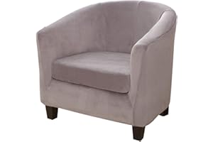 MINGPINHUIUS Tub Chair Cover 2 Piece Set - Upgraded 2 IN 1 Design Removable High Stretch Soft Velvet Sofa Couch Arm Bucket Chairs Armchair Seat Covers with Cushion Cover for Dining Living Room Office Reception