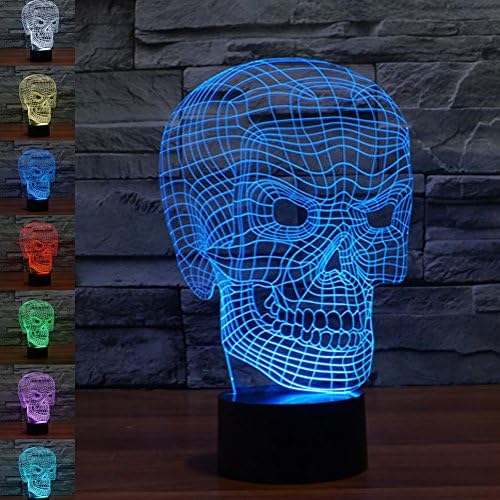 Skull 3D Illusion Lamp Mother's Day Gift Night Light Beside Table Lamp, Jawell 7 Colors Auto Changing Touch Switch Desk Decoration Lamps Birthday Christmas Gift with Acrylic Flat &amp; ABS Base &amp; USB Cable