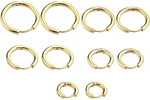 ZYSTA 5 Pairs Stainless Steel 8-16mm Closure Hoop 18G Cartilage Stud Earring Septum Cartilage Piercing Round Ear Rings