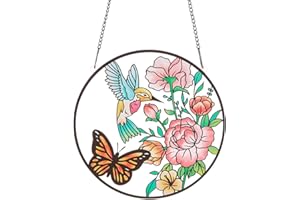 PLIGREAT Suncatchers Hummingbird Butterfly Acrylic Stained Glass Sun Catcher Summer Patio Garden Hanging Tree Ornaments for Bedroom Living Room Window Wall Art Decoration Housewarming Memorial Gift