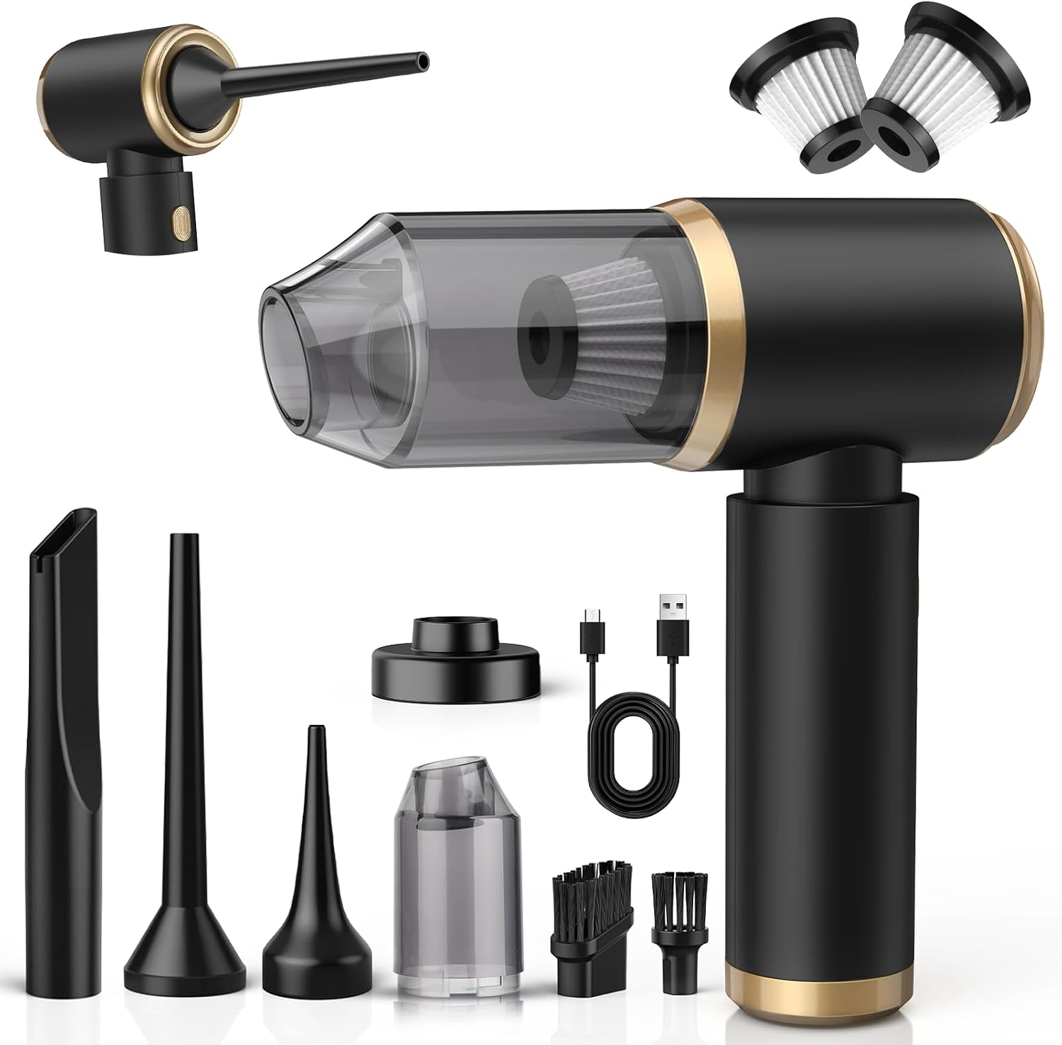 NIWOHOM Aspirador de Mano, 15000 PA Aspirador Coche Potente Portátil Recargable, 120W Aspiradora de Mano sin Cable para el hogar,sofá, Mascota, Automóvil, Cocina