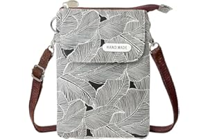 LassZone Canvas Cute Crossbody Handbags Cell Phone Purse Wallet Leaves Pattern Small Change Pouch Bags for Women Girls