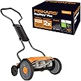 Fiskars StaySharp Plus Reel Mower, Cylinder Lawnmower with Blade-Free Cutting System, Cutting Width: 43 cm, Black/Orange/Silver, 1015649