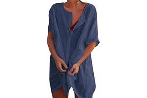 RITOSTA Robe de Plage Femme Ete Sexy Pareo de Plage pour Maillot de Bain Couvrir Kimono Tunique Plage Boutonné Cache-Maillots et Sarongs Col V Bikini Cover Up Poncho Blouse Manches Longues