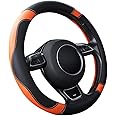 SFONIA Car Steering Wheel Cover Steering Wheel Protector Microfiber Leather Universal 37-38cm / 15" Anti-slip Breathable Durable (Orange)