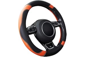 SFONIA Car Steering Wheel Cover Steering Wheel Protector Microfiber Leather Universal 37-38cm / 15" Anti-slip Breathable Durable (Orange)