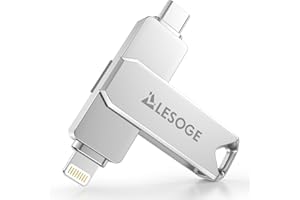 LESOGE Cle USB C 128 Go Apple Certifié MFi, Clé USB iPhone Stockage Externe Photo Stick, USB 3.0 Flash Drive Sauvegarde Photos Vidéos, 3 en 1 Clef USB pour iPhone/Type C/iPad/Android/PC/Mac(Gris)
