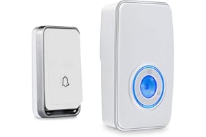 『No Battery Required』Wireless Doorbell Waterproof, AURTEC Door Chime Kit with 1 Plug-in LED Flash Receiver & 1 Press Self-Powered Transmitter, 51 Chimes, 4 Volume Levels, No Battery Required, White