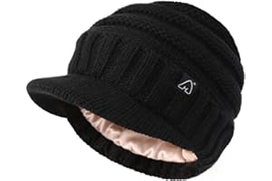 Hat Hut Beanie Hats for Women Men Satin Lined Winter Hats for Women Slouchy Beanies Satin Lined Beanie with Brim Visor