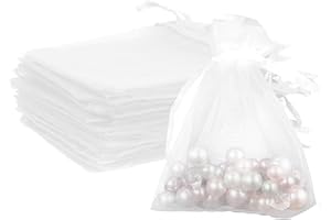 DOGMOON Sheer Organza Bags, 50Pcs 20x30cm Medium Organza Gift Bags with Drawstring for Party Festival Game(White)